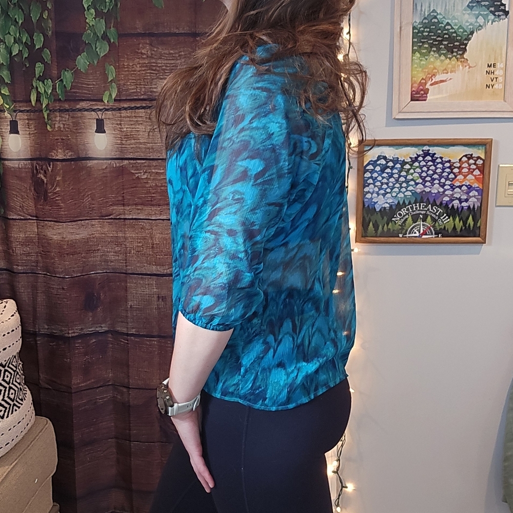 Blue Patterned Women's Top - Picture 4 of 7